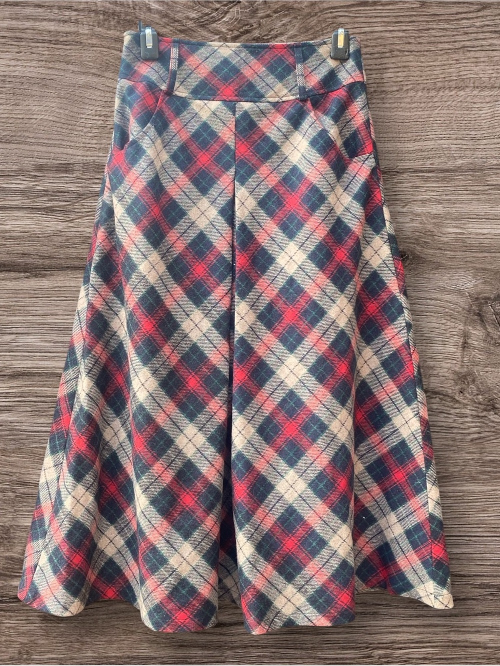 Dark Academia Wool Blend Tartan Plaid Midi Skirt Vintage Prep Indie Sleaze M
